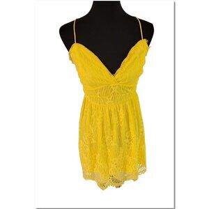Aooksmery Bright Canary Yellow Strap Lace Lined Dress Size Small NWT